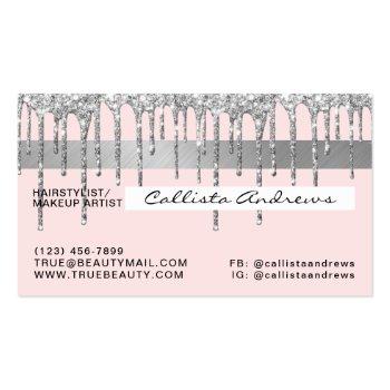 Small Pastel Blush Pink Silver Glitter Drips Credit Business Card Back View