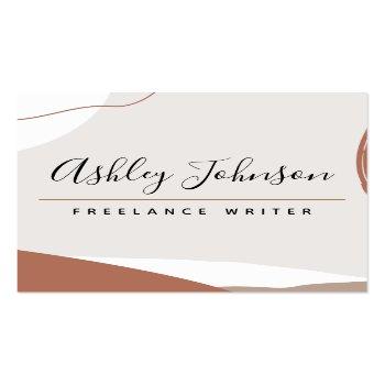 Small Pastel Brown Pretty Calligraphy Bohemian Classy Square Business Card Front View