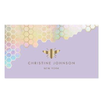 Small Pastel Colors Honeycomb Bee On Lavender Business Card Front View