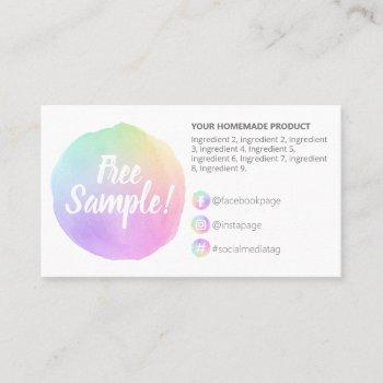 pastel free sample ingredients instructions business card