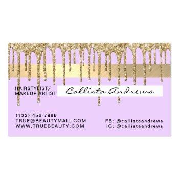 Small Pastel Lilac Purple Gold Glitter Drips Credit Business Card Back View