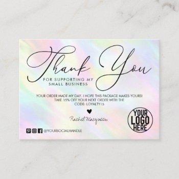 pastel rainbow holographic customer thank you business card