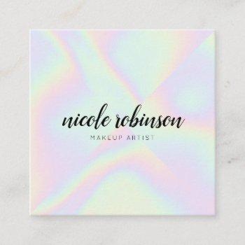pastel rainbow holographic modern makeup artist square business card