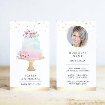 pastel watercolor floral cake pastry chef bakery business card
