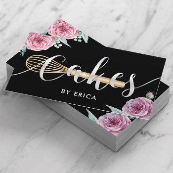 pastry chef cake bakery modern floral typography business card