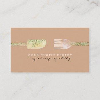 pastry eucalyptus leaf spoon spatula rustic brown business card