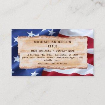 patriotic rustic wood usa american flag business card