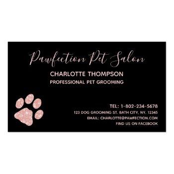 Small Paw Prints Rose Gold Glitter Pink Dog Grooming Business Card Back View