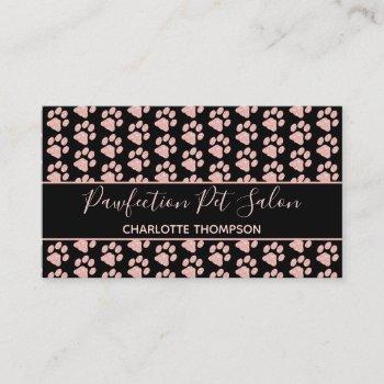 paw prints rose gold glitter pink dog grooming business card