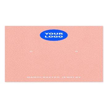 Small Peach Pink Add Logo Leather Earring Display Business Card Front View