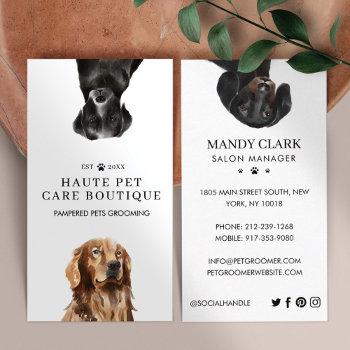 peeking watercolor dogs pet care grooming & salon  business card