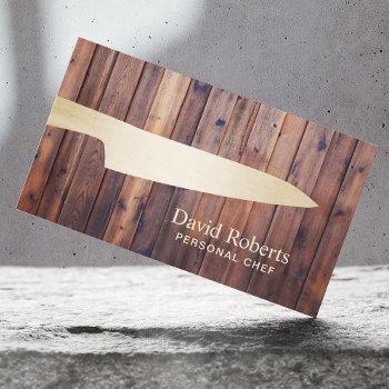 personal chef catering gold knife rustic wood business card