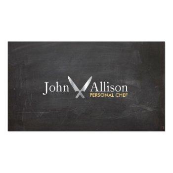 Small Personal Chef, Chef Knife, Catering Chalkboard Business Card Front View