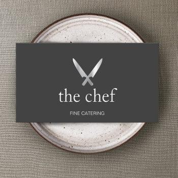Small Personal Chef Knife Logo Simple Culinary Catering Business Card Front View