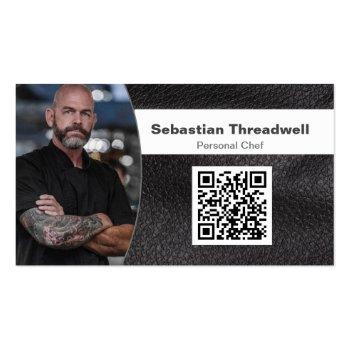 Small Personal Chef Leather Custom Photo Qr Code Business Card Front View