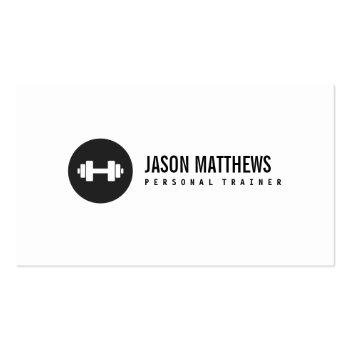 Small Personal Trainer White Dumbbell Logo Fitness Business Card Front View