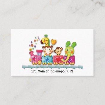 personalize daycare preschool teacher cute train business card