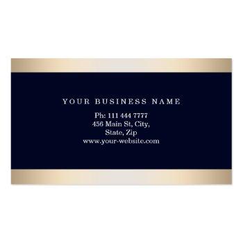 Small Personalize Navy Blue Gold Striped Modern Stylish Business Card Back View
