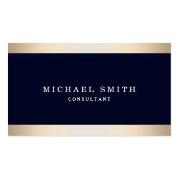 Small Personalize Navy Blue Gold Striped Modern Stylish Business Card Front View