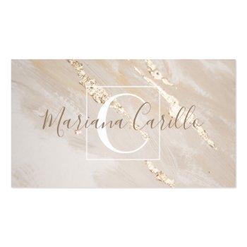 Small Personalized Gold Foil Marble Monogram Business Card Front View