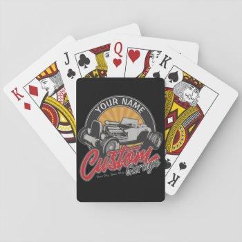 personalized hot rod garage retro custom roadster playing cards