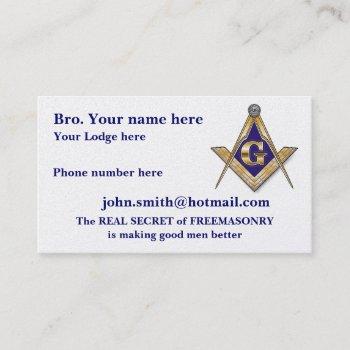 personalized square and compasses masonic business card