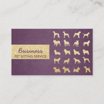 pet care modern purple & gold dogs silhouettes business card