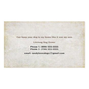 Small Pet Dog Sitter Sitting Services Business Square Business Card Back View
