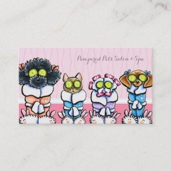 pet groomer spa dogs cat robes pink business card
