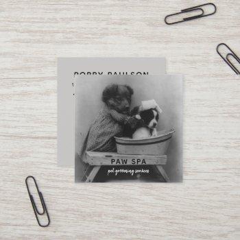 pet grooming business cute vintage puppy dogs square business card