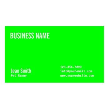 Small Pet Nanny Plain Neon Green Business Card Front View