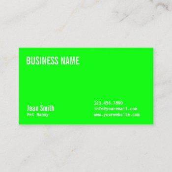 pet nanny plain neon green business card