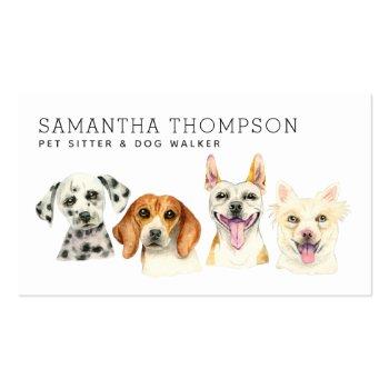 Small Pet Sitter Cute Watercolor Dog Business Card Front View