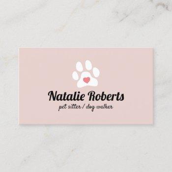 pet sitter dog walker cute pink paw heart business card