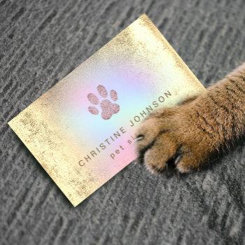 pet sitter faux gold foil paw print logo business card