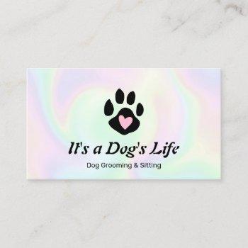 pet sitter & groomer dog heart paw holographic business card