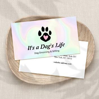 pet sitter & groomer dog heart paw holographic business card