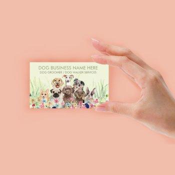 pet sitter walker dog petcare green floral business card