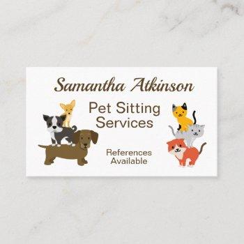 pet sitting cute cat dog illustration business card