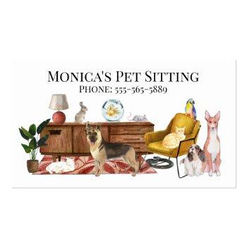 Small Pet Sitting Dog Cat Training Watercolor Pets Business Card Front View