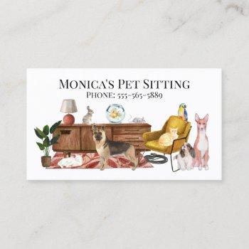 pet sitting dog cat training watercolor pets business card