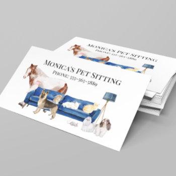 pet sitting dog cat training watercolor pets horse business card