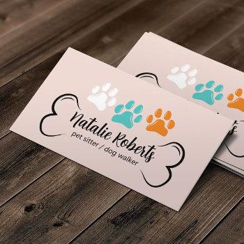 pet sitting dog walker cute color paws blush pink business card