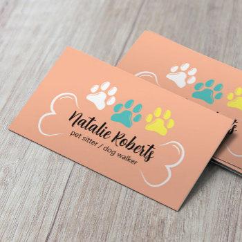 pet sitting dog walker cute paws peach color business card