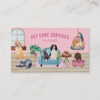 pet sitting, dog walking, grooming business card