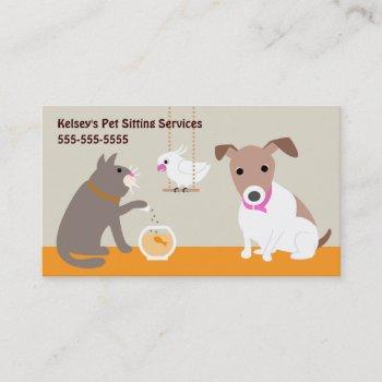 Small Pet Sitting Services Business Card Front View