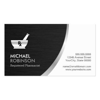 Small Pharmacy Pharmacist Logo - Modern Black Silver Business Card Front View