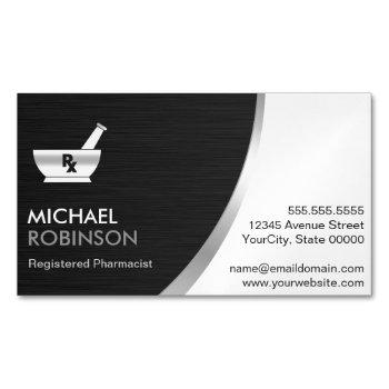 pharmacy pharmacist logo - modern black silver magnetic business card