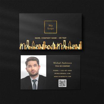 photo black gold skyline real estate qr code business card