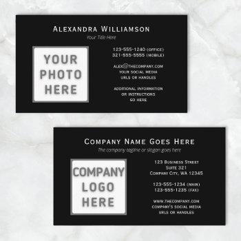 photo logo template horizontal black front back business card